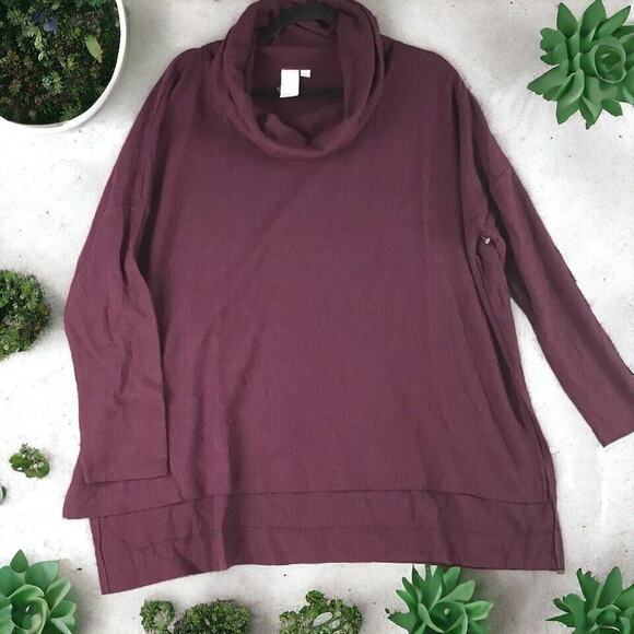 Ady P Womens Medium Oversized Tunic Sweater Maroon Cowl Neck High Low Hem NWOT - Picture 9 of 14